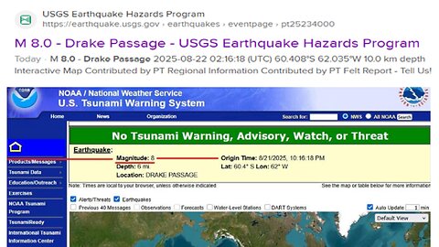 8.0 EARTHQUAKE!! DRAKES PASSAGE/SOUTHERN TIP OF S. AMERICA!!