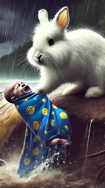 Rabbit saves baby floating in water#RabbitRescue#CuteAnimals#AnimalRescue