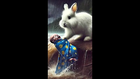 Rabbit saves baby floating in water#RabbitRescue#CuteAnimals#AnimalRescue