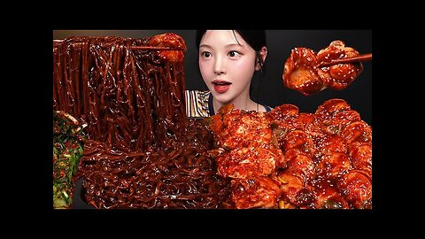 Spicy Stir-fried Scallops & Crab with Jjajang Ramen | Mukbang ASMR