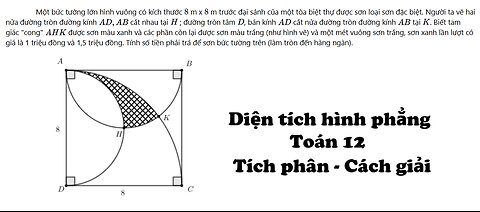 Toán 12: Diện tích hình phẳng: Một bức tường lớn hình vuông có kích thước 8 m x 8 m trước đại sảnh