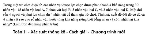 Toán 11: Xác suất: Trong một trò chơi điện tử, các nhân vật được lựa chọn được phân thành 4 khả năng
