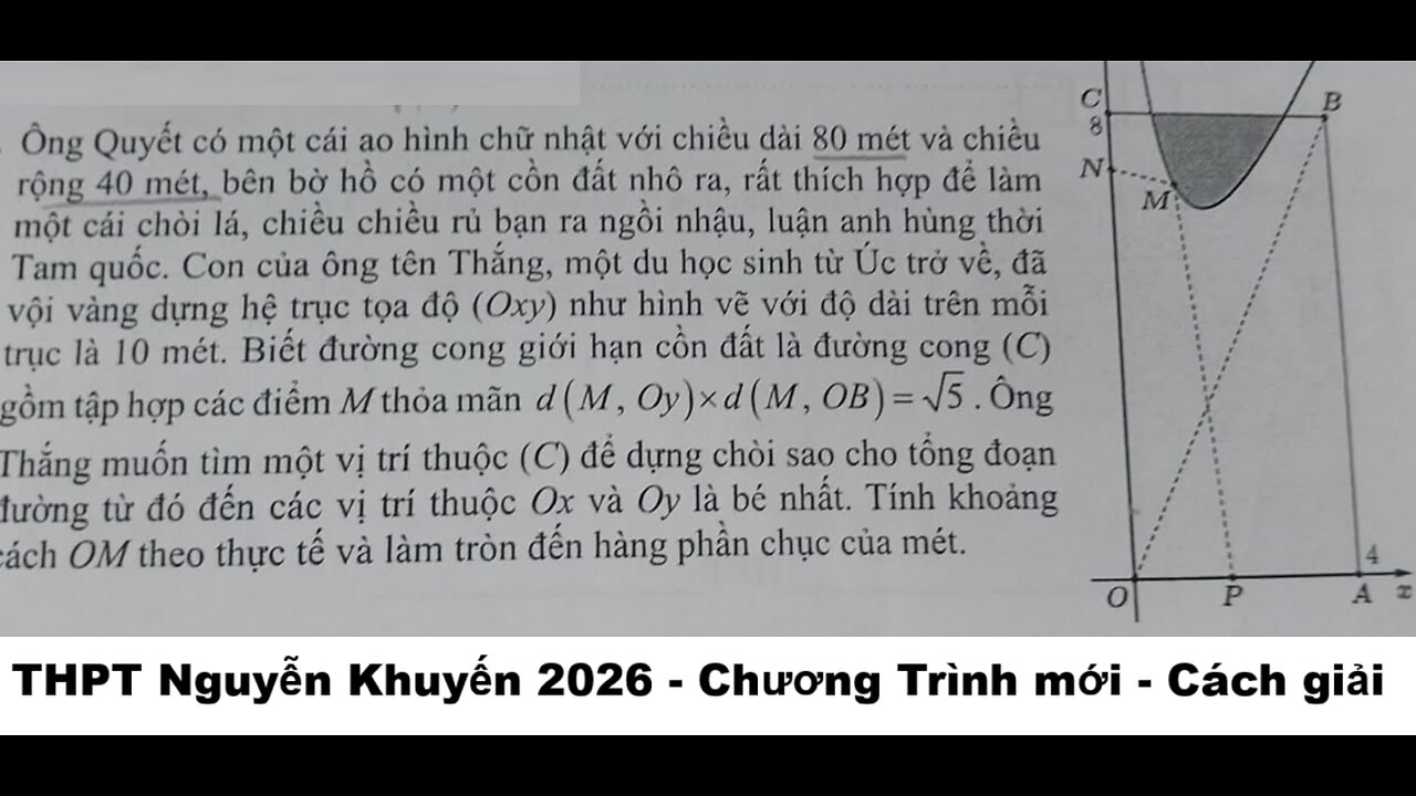 THPT Nguyễn Khuyến 2026: Ông Quyết có một cái ao hình chữ nhật với chiều dài 80 mét và chiềurộng 40