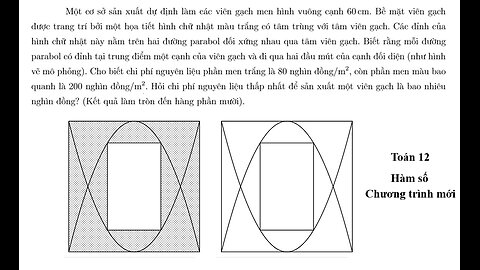 Toán KHTN: Hàm số: Một cơ sở sản xuất dự định làm các viên gạch men hình vuông cạnh 60 cm. Bề