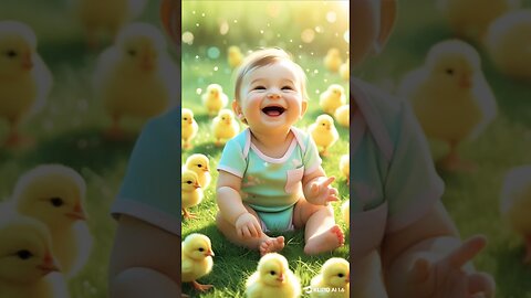 Baby Laughing with Fluffy Chicks