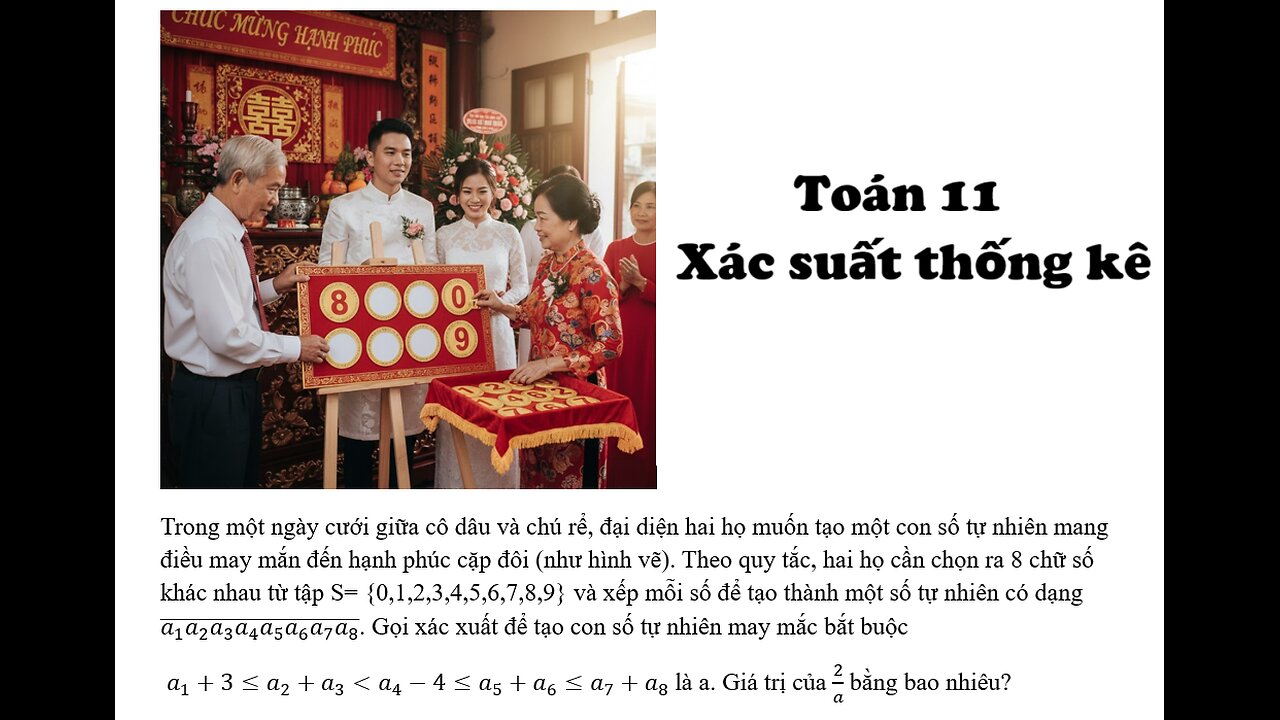 Toán 11: Xác suất: Trong một ngày cưới giữa cô dâu và chú rể, đại diện hai họ muốn tạo một con số