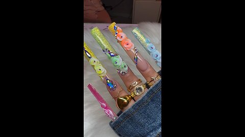 🌸💅 Very Long Nails Art | Green & Blue Big Flowers with Luxury Stylish Designs