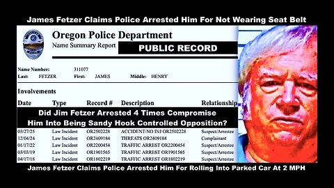 Jim Fetzer Claims He Was Arrested For Not Wearing Seat Belt And Rolling Into Parked Car At 2 MPH