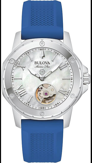 Bulova Ladies' Marine Star Automatic Stainless Steel Case and Blue Silicone Strap