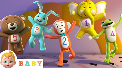 Five Little Animals Jumping on the Bed | Learn Numbers | Nursery Rhymes & Kids Songs