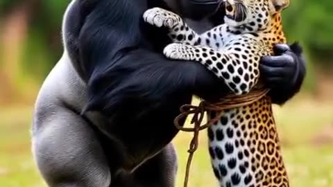 A Gorilla vs. a Trapped Leopard: