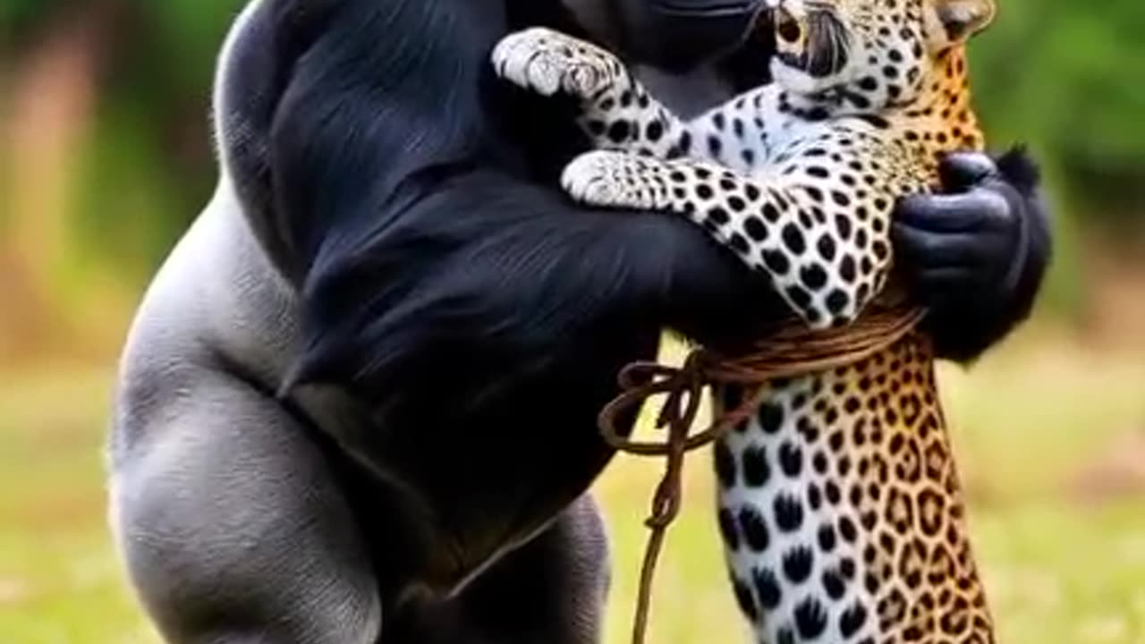 A Gorilla vs. a Trapped Leopard: