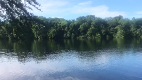 The calm lake was a mirror.
