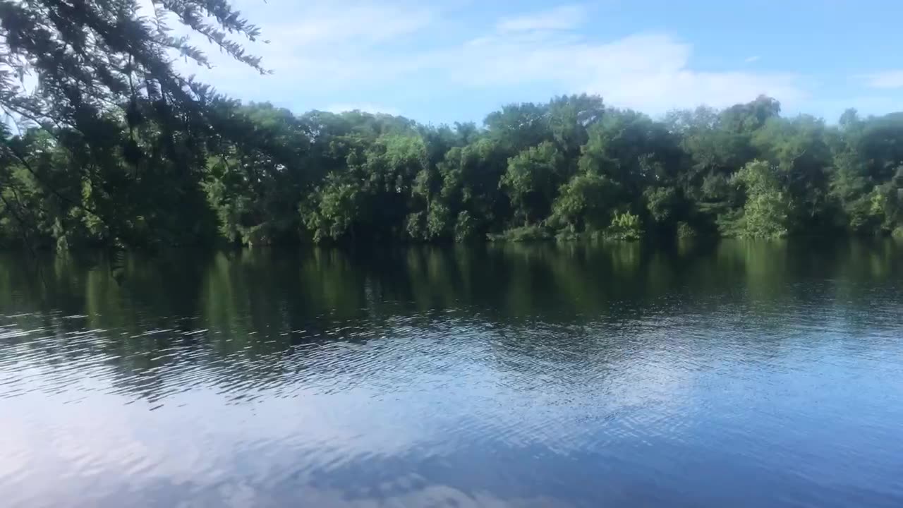 The calm lake was a mirror.