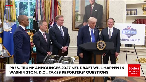 Trump Takes Questions From Reporters In Oval Office About Movie Tariffs, Alcatraz, & More