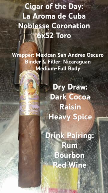 Noblesse Coronation (La Aroma de Cuba) 6x52 Toro #CigarOfTheDay #CigarReview #Shorts #Short