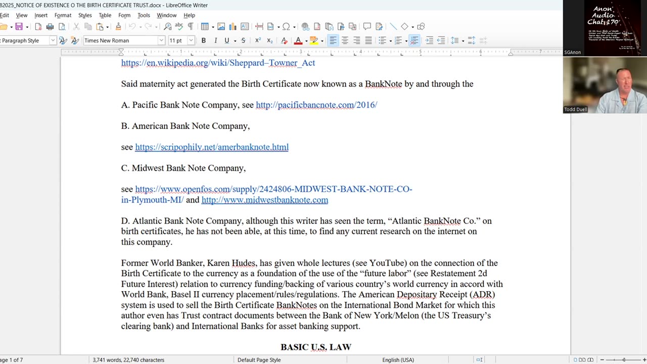 SG AUDIO CHAT 170 w Todd Duell - Proof of the Birth Certificate Trust & ...(5-1-25)