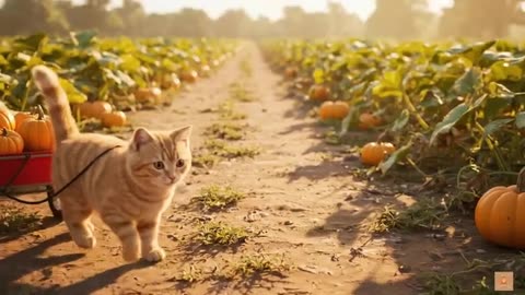 Tender Moments in the Pumpkin Garden – A Kitten’s Care.