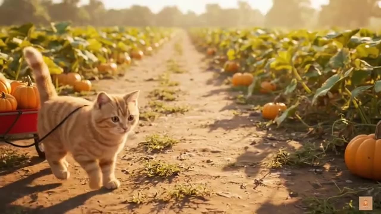 Tender Moments in the Pumpkin Garden – A Kitten’s Care.