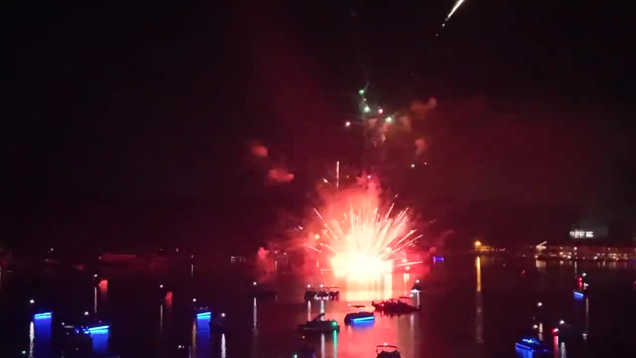 Drone footage taken from Lake Martin, Alabama, where there was a fireworks explosion.