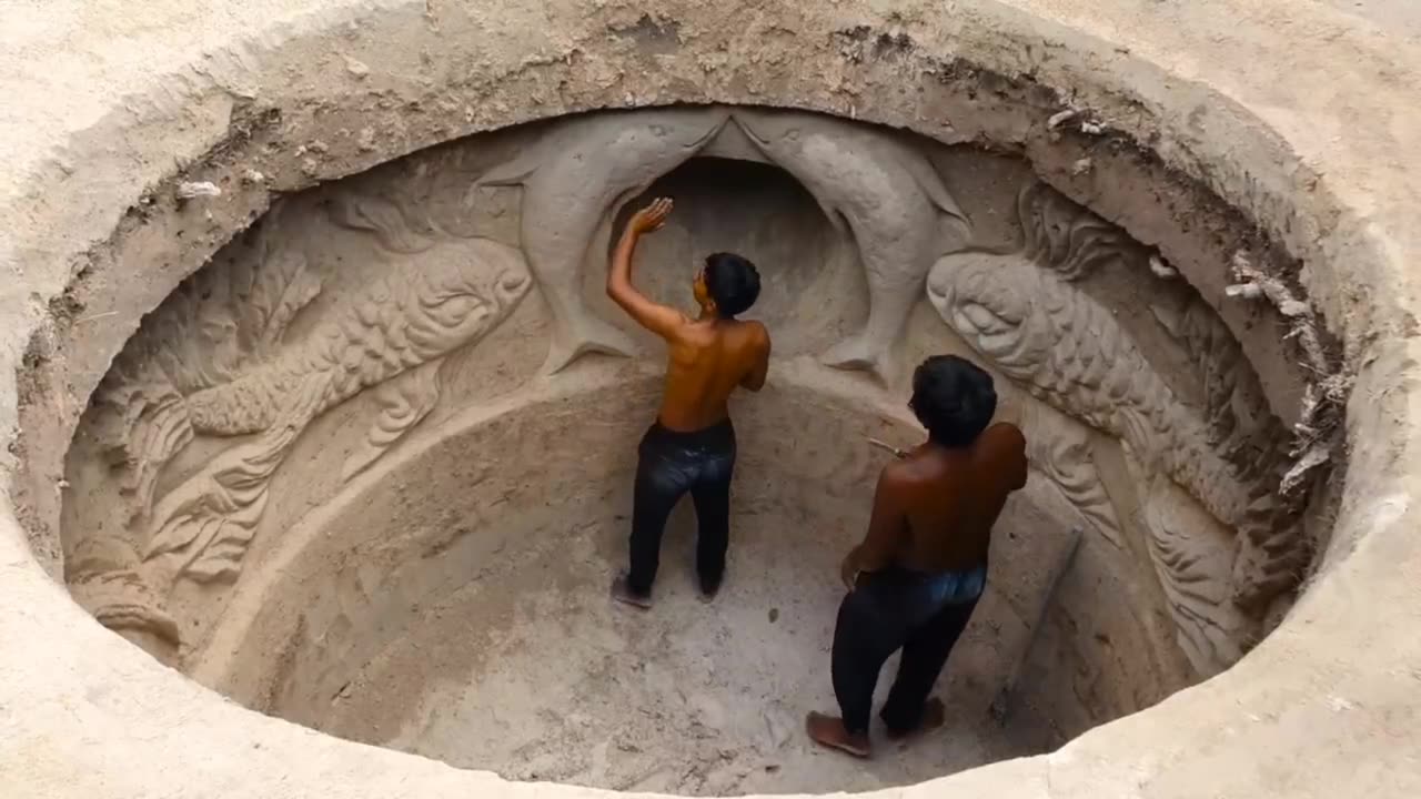 30 Days we built underground water slide and underground swimming pool.
