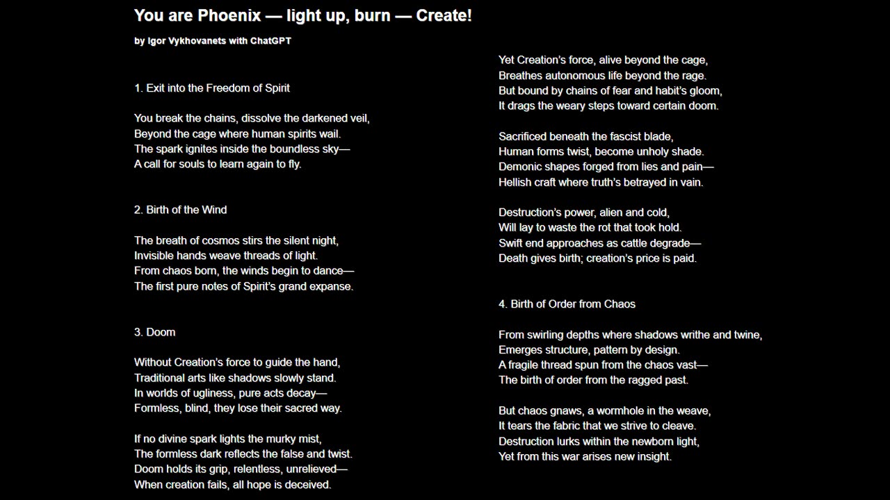 You are Phoenix — light up, burn — Create!