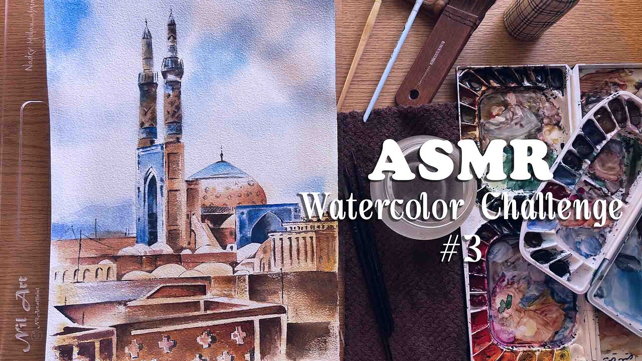 "ASMR Watercolor Challenge #3 | Painting Peaceful Iranian Monuments (Relaxing Art)"