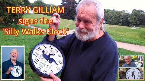 TERRY GILLIAM ⭐ signs the Silly Walks 🦶 Clock ⏰ for charity 🧡+ Signed by J. Cleese + M. Palin