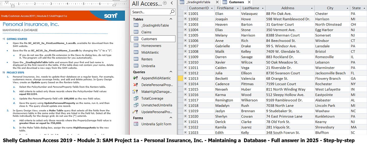 Shelly Cashman Access 2019 | Module 3: SAM Project 1a | Personal Insurance, Inc. (Full answer 2025)