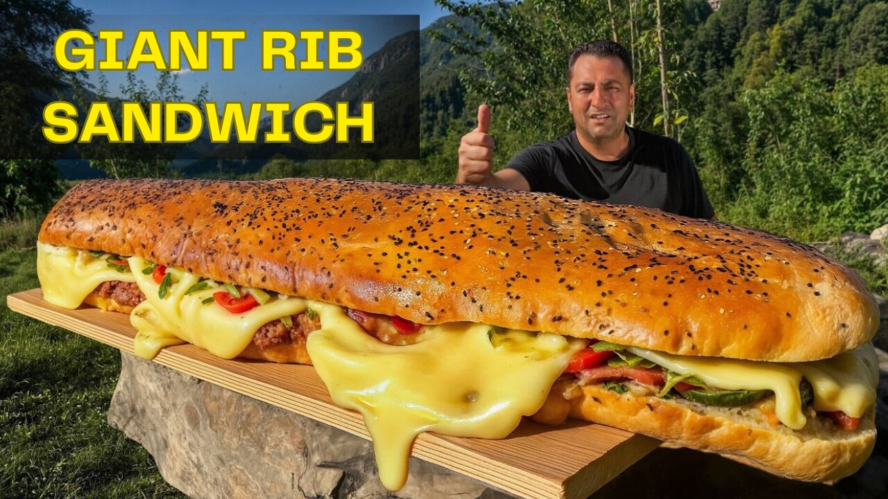 Giant Chimichurri Rib Sandwich Loaded with Cheese!