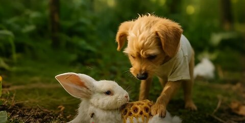 Puppy Saves Bunny from Bees!