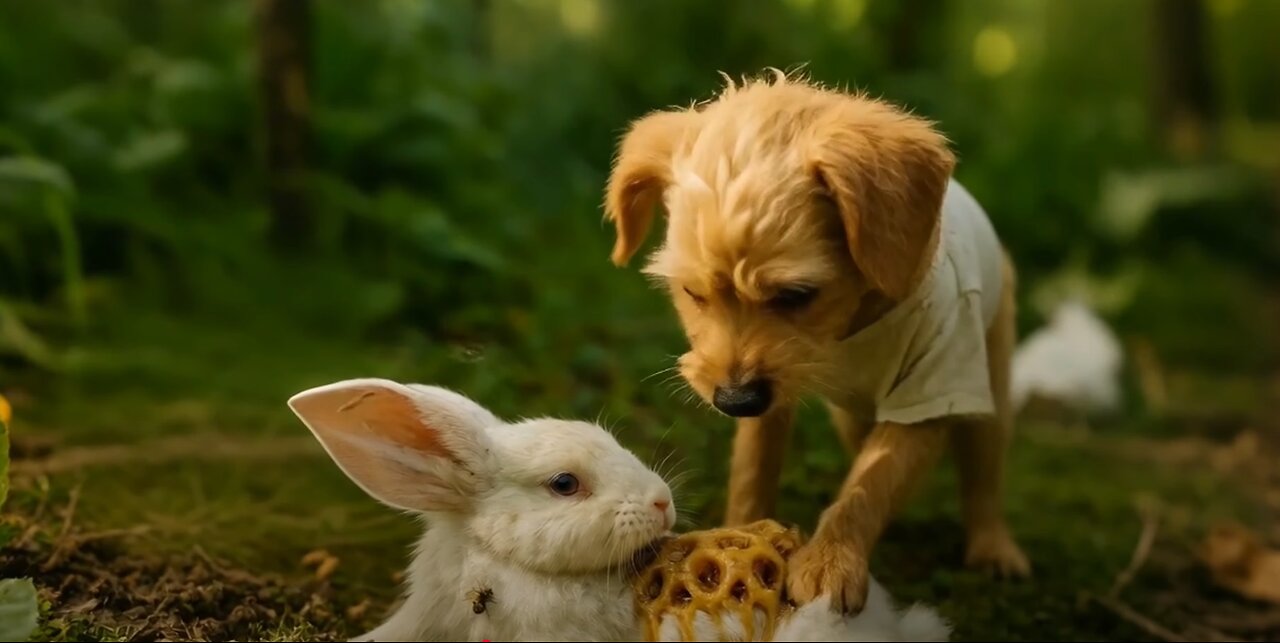 Puppy Saves Bunny from Bees!