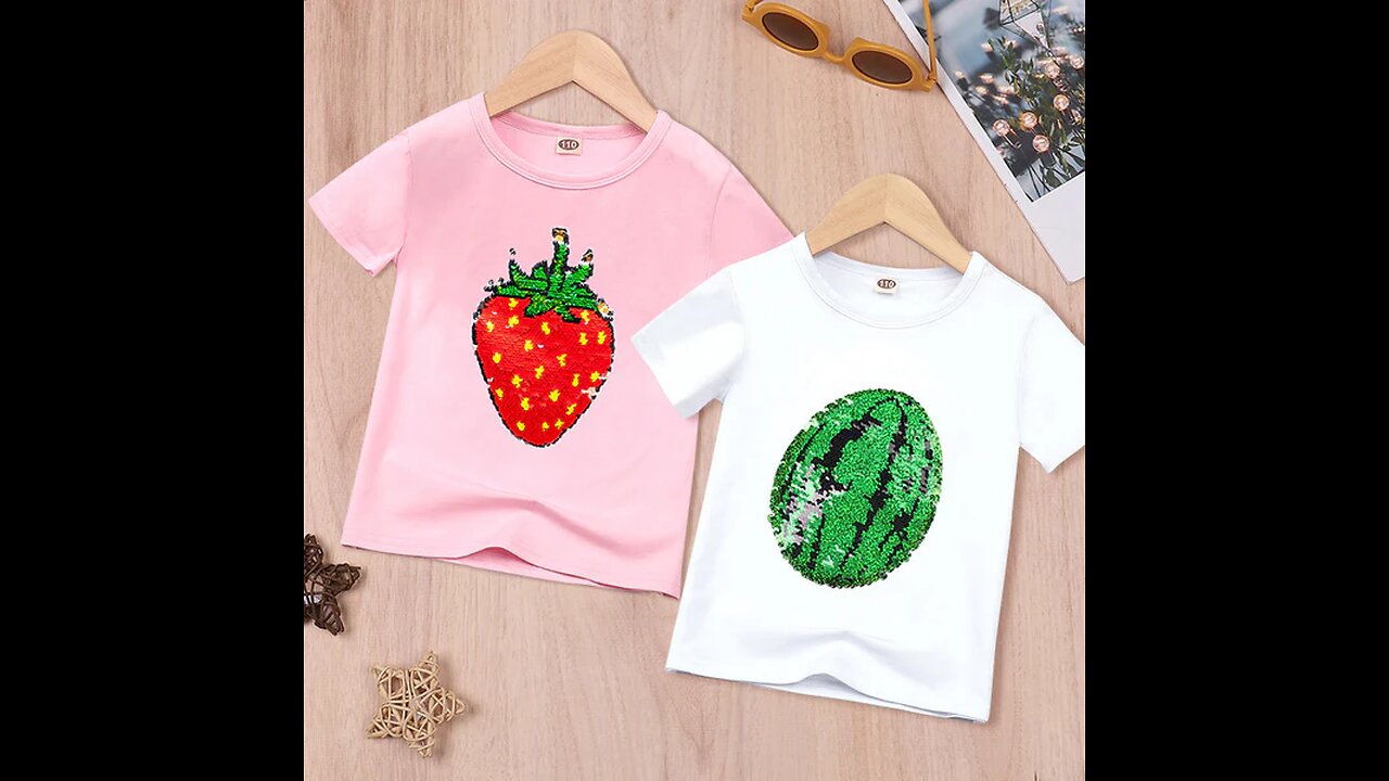 Kids Sequins Glitter Graphic Short Sleeve T-Shirt, with Two-Tone Color Changing, for Boys & Girls