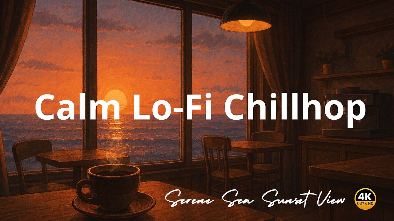 Lo-Fi Café Beats & Ocean Sunset | 4K Relaxing Chill Music for Study & Relax