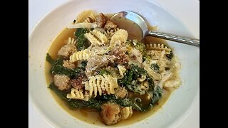 1 Pot Spicy Sausage Pasta Soup Broccoli Rabe + Parmesan
