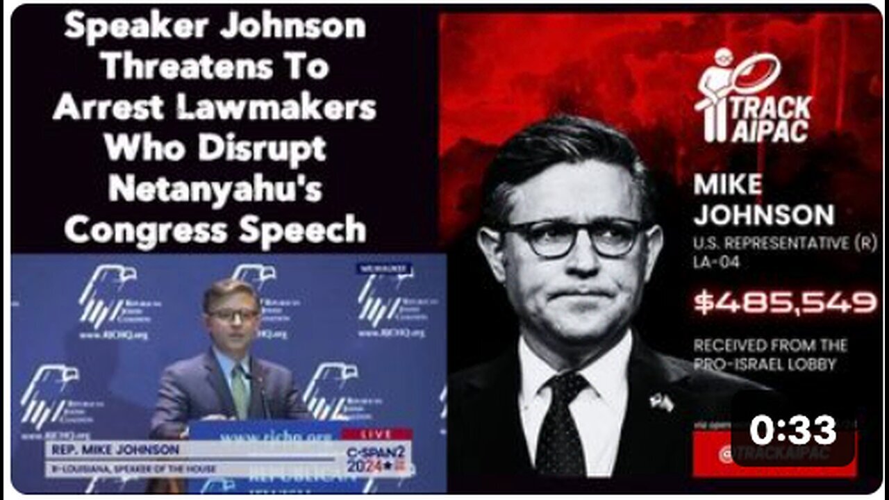 "Johnson Threatens Arrest for Lawmakers Disrupting Netanyahu's Congress Speech"