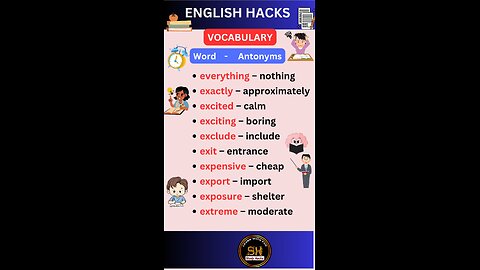 Most important daily use vocabulary with Antonyms 11 #studyhacks123 #vocabulary #english #shorts