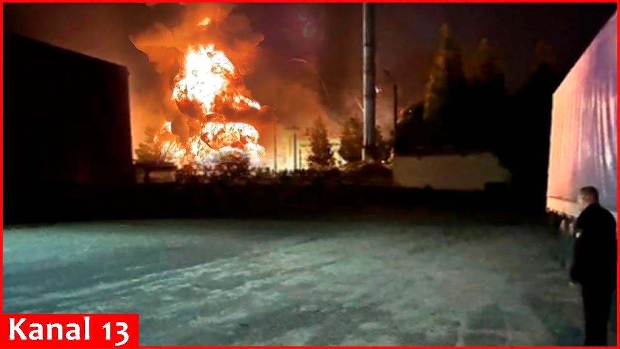 After strike on Russian oil base in Sochi, fire breaks out in tankers