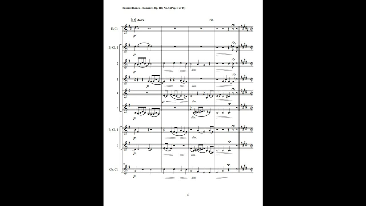 Johannes Brahms – Romanze, Op. 118, No. 5 (Clarinet Nonet)