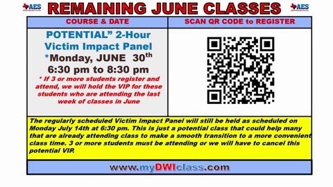REMAINING JUNE DWI CLASSES