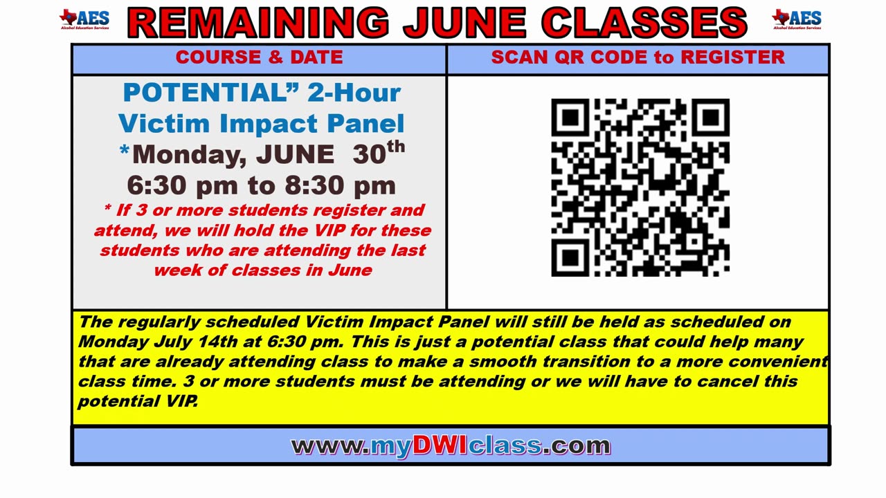 REMAINING JUNE DWI CLASSES