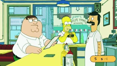 Peter and Homer meet at Bob's Burgers.