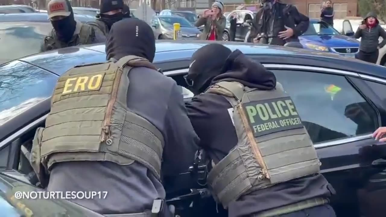 ICE agents bust out woman's car windows