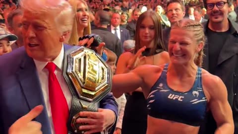 UFC Champ Kayla Harrison shares belt with President Trump