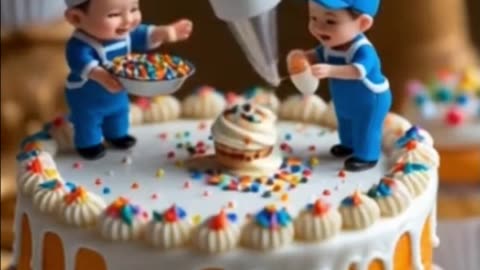 Tiny Bakers Icing a Giant Birthday Cake