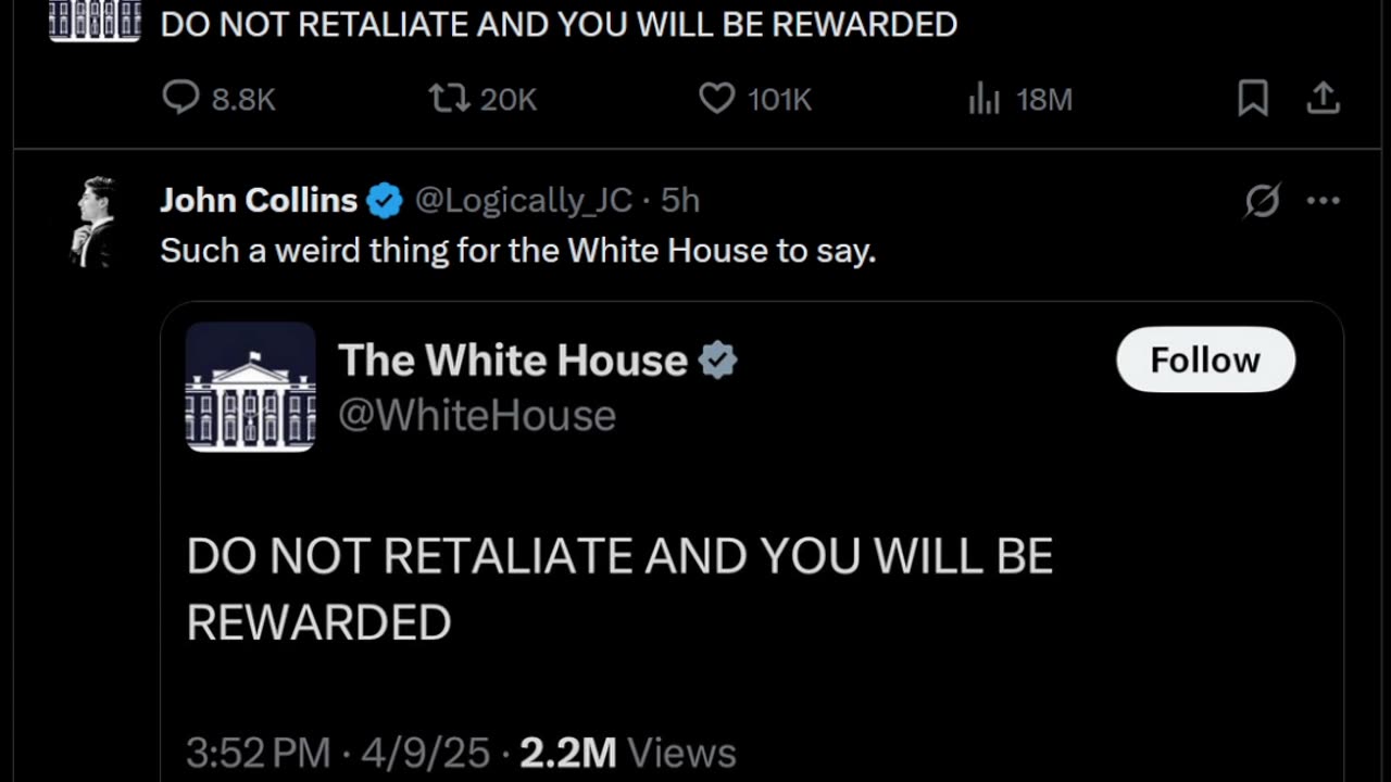 White House Tweets ‘DO NOT RETALIATE’ and ‘LET HIM COOK!’: Twitter’s Baffled!