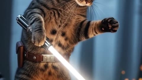 The cat and the silent saber 😼🤣