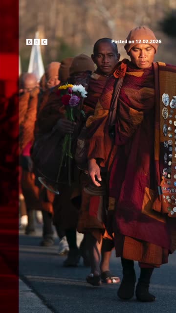 Hundreds of supporters gathered to see the monks finish their 2,000 mile ‘Walk for Peace’