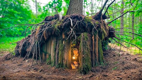 Building a Cozy Shelter Beneath an Oak Root | Survival & Bushcraft
