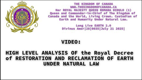 HIGH LEVEL ANALYSIS OF the Royal Decree of RESTORATION AND RECLAMATION OF EARTH UNDER NATURAL